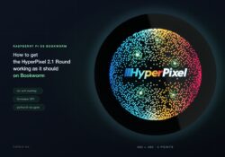Pimoroni HyperPixel 2.1 Round display with five green multitouch points, running on Raspberry Pi OS Bookworm